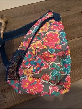 Simply Southern Crossbody Sling Bag with Pink, Teal & Yellow Floral Print